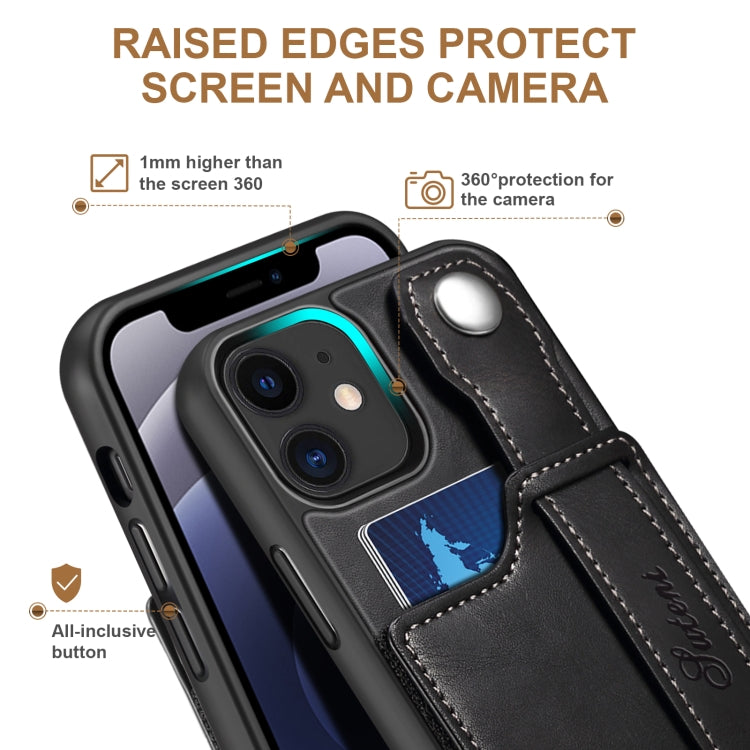 For iPhone 12 Suteni 215 Wrist Strap PU Phone Case(Black) - HoMEdemic™ 