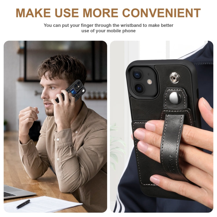 For iPhone 12 Suteni 215 Wrist Strap PU Phone Case(Black) - HoMEdemic™ 