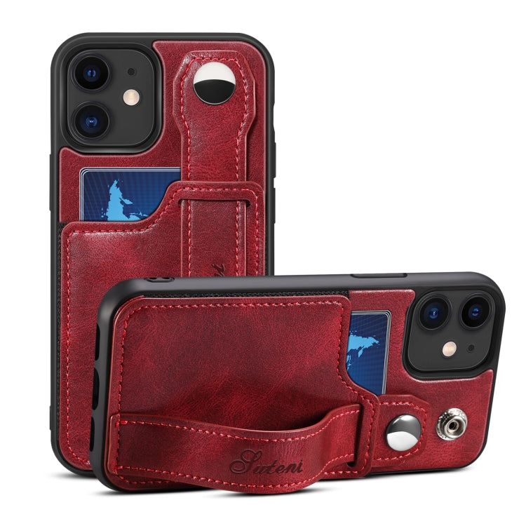 For iPhone 12 Suteni 215 Wrist Strap PU Phone Case(Red) - HoMEdemic™ 