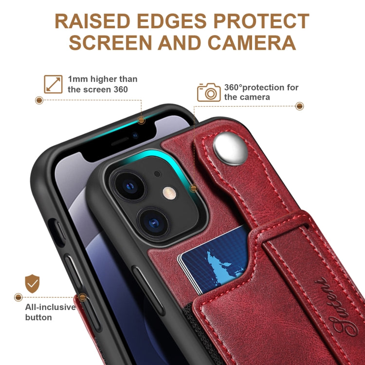 For iPhone 12 Suteni 215 Wrist Strap PU Phone Case(Red) - HoMEdemic™ 