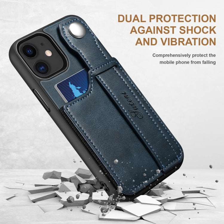 For iPhone 12 Suteni 215 Wrist Strap PU Phone Case(Blue) - HoMEdemic™ 