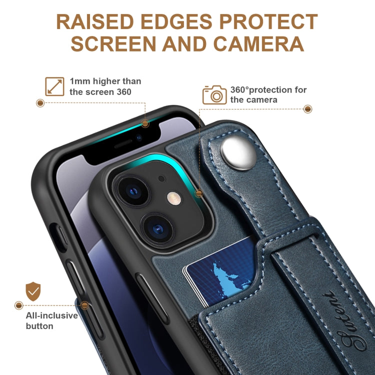 For iPhone 12 Suteni 215 Wrist Strap PU Phone Case(Blue) - HoMEdemic™ 
