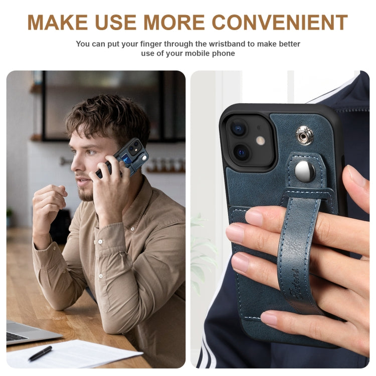 For iPhone 12 Suteni 215 Wrist Strap PU Phone Case(Blue) - HoMEdemic™ 