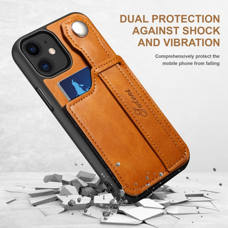 For iPhone 12 Suteni 215 Wrist Strap PU Phone Case(Khaki) - HoMEdemic™ 