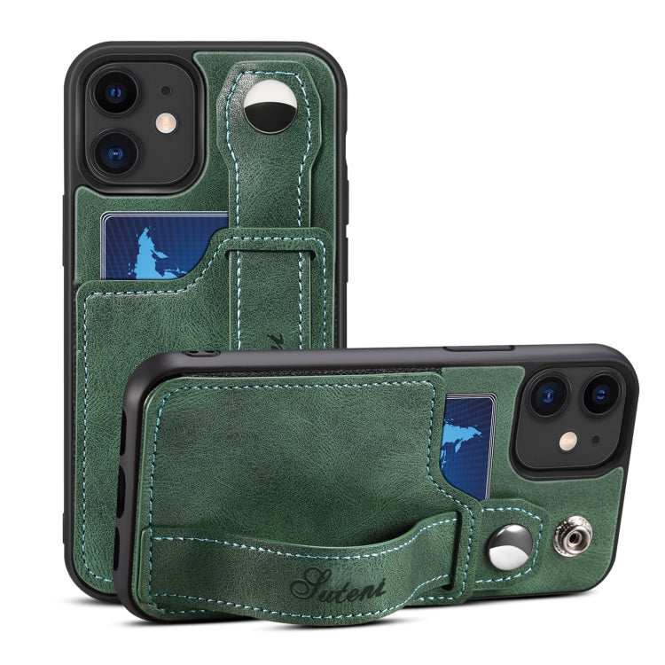 For iPhone 12 Suteni 215 Wrist Strap PU Phone Case(Green) - HoMEdemic™ 