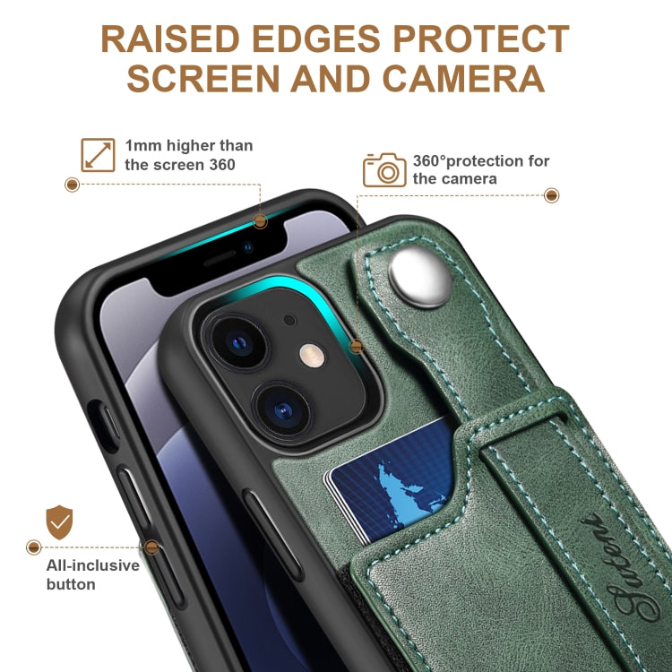 For iPhone 12 Suteni 215 Wrist Strap PU Phone Case(Green) - HoMEdemic™ 
