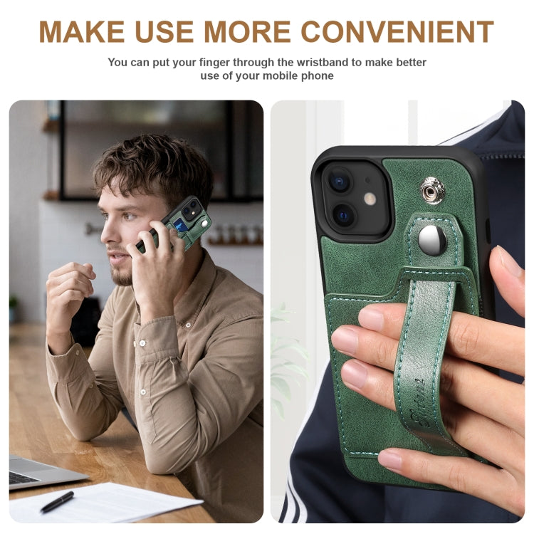 For iPhone 12 Suteni 215 Wrist Strap PU Phone Case(Green) - HoMEdemic™ 
