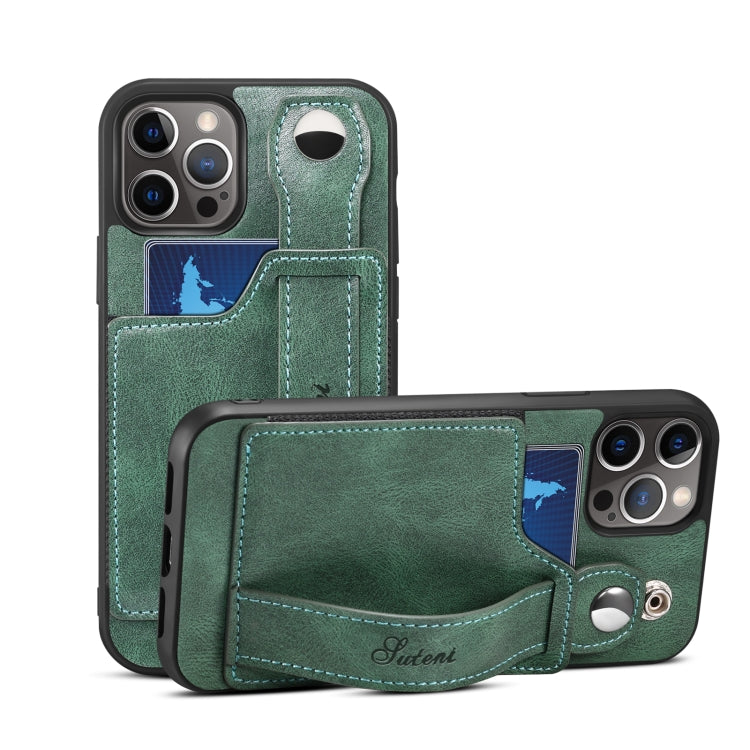For iPhone 12 Pro Suteni 215 Wrist Strap PU Phone Case(Green) - HoMEdemic™ 