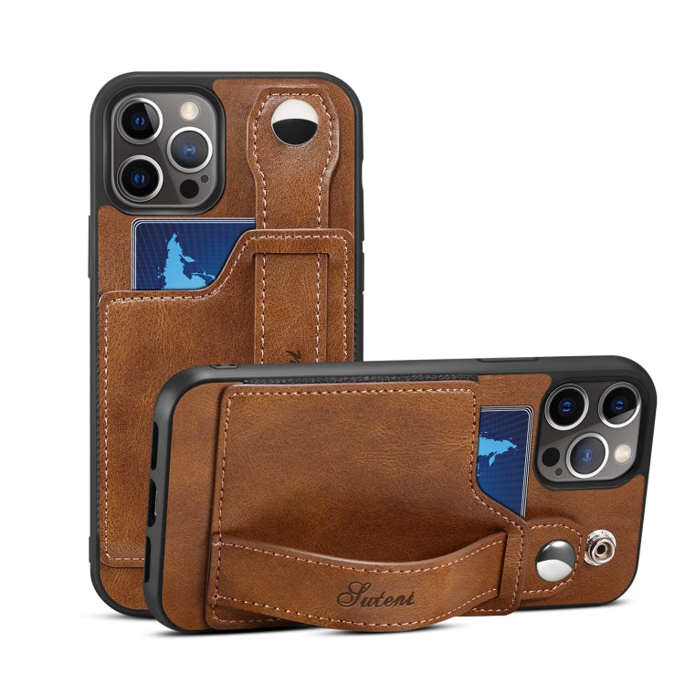 For iPhone 12 Pro Max Suteni 215 Wrist Strap PU Phone Case(Brown) - HoMEdemic™ 
