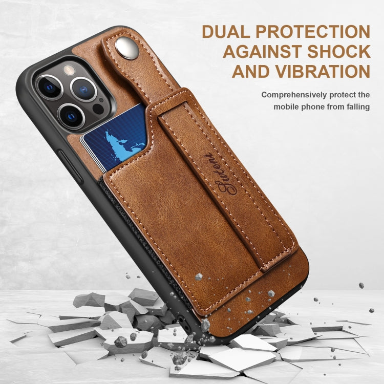 For iPhone 12 Pro Max Suteni 215 Wrist Strap PU Phone Case(Brown) - HoMEdemic™ 
