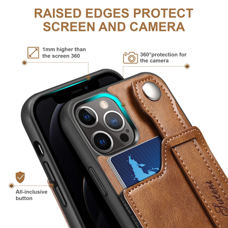 For iPhone 12 Pro Max Suteni 215 Wrist Strap PU Phone Case(Brown) - HoMEdemic™ 