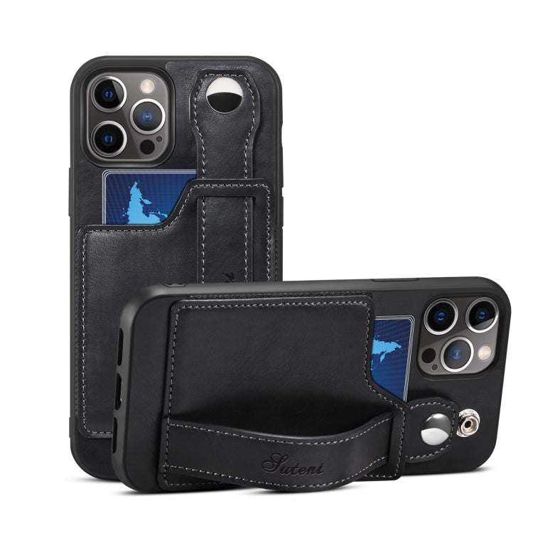 For iPhone 12 Pro Max Suteni 215 Wrist Strap PU Phone Case(Black) - HoMEdemic™ 