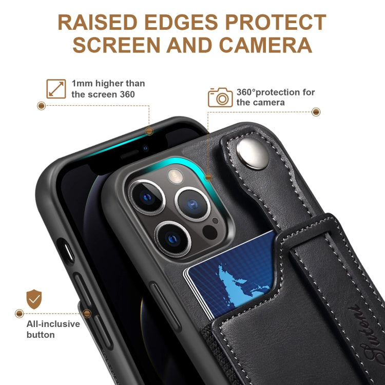 For iPhone 12 Pro Max Suteni 215 Wrist Strap PU Phone Case(Black) - HoMEdemic™ 