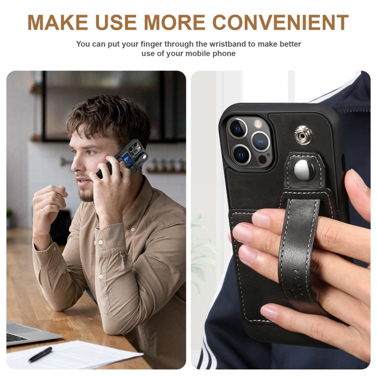 For iPhone 12 Pro Max Suteni 215 Wrist Strap PU Phone Case(Black) - HoMEdemic™ 