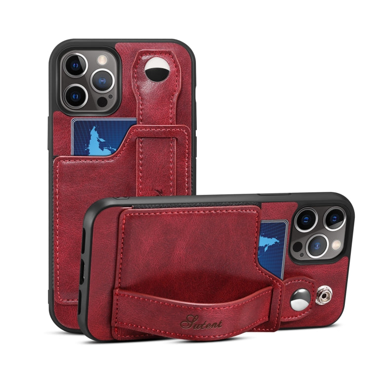 For iPhone 12 Pro Max Suteni 215 Wrist Strap PU Phone Case(Red) - HoMEdemic™ 