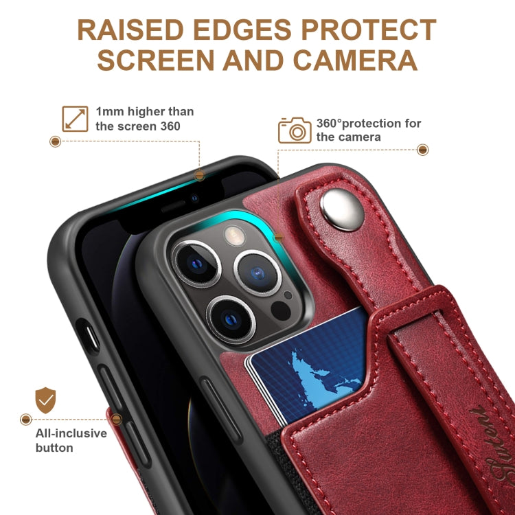 For iPhone 12 Pro Max Suteni 215 Wrist Strap PU Phone Case(Red) - HoMEdemic™ 