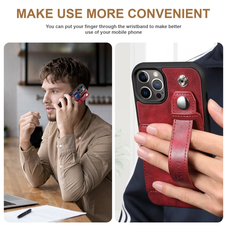 For iPhone 12 Pro Max Suteni 215 Wrist Strap PU Phone Case(Red) - HoMEdemic™ 
