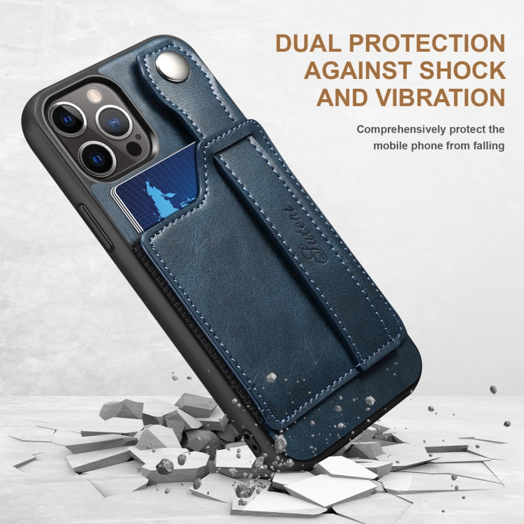 For iPhone 12 Pro Max Suteni 215 Wrist Strap PU Phone Case(Blue) - HoMEdemic™ 