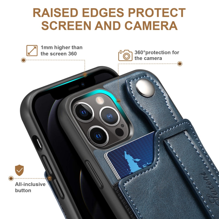 For iPhone 12 Pro Max Suteni 215 Wrist Strap PU Phone Case(Blue) - HoMEdemic™ 