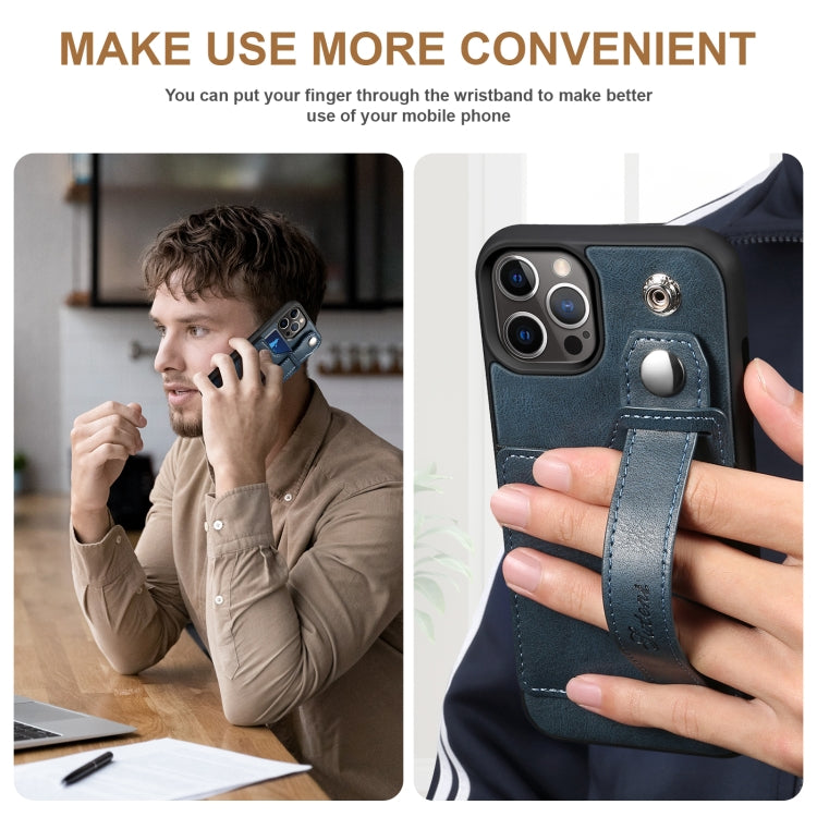For iPhone 12 Pro Max Suteni 215 Wrist Strap PU Phone Case(Blue) - HoMEdemic™ 