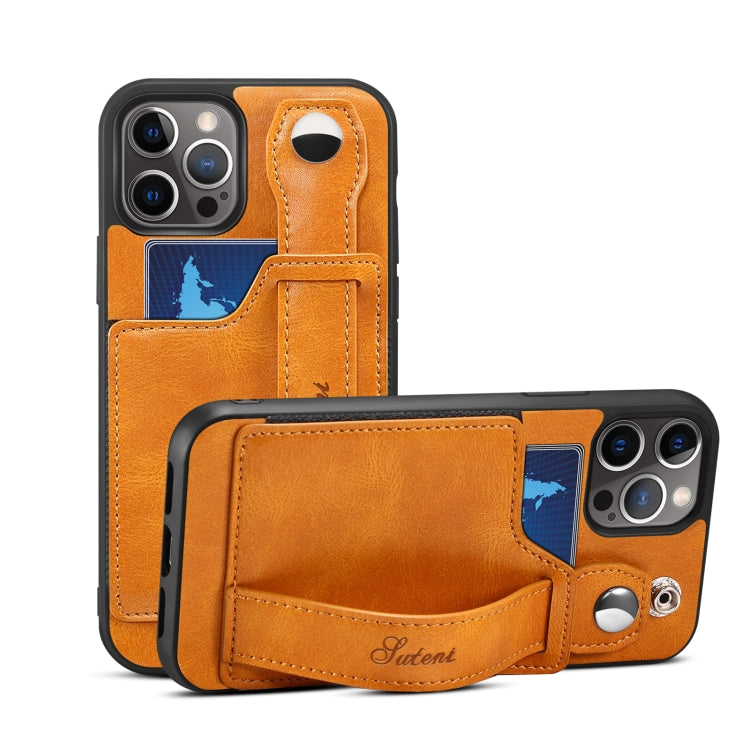 For iPhone 12 Pro Max Suteni 215 Wrist Strap PU Phone Case(Khaki) - HoMEdemic™ 