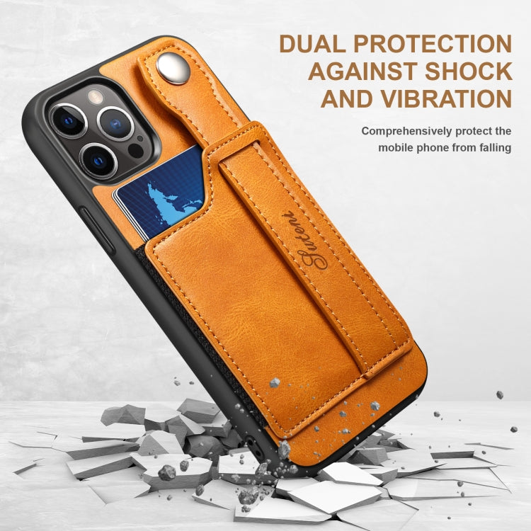 For iPhone 12 Pro Max Suteni 215 Wrist Strap PU Phone Case(Khaki) - HoMEdemic™ 