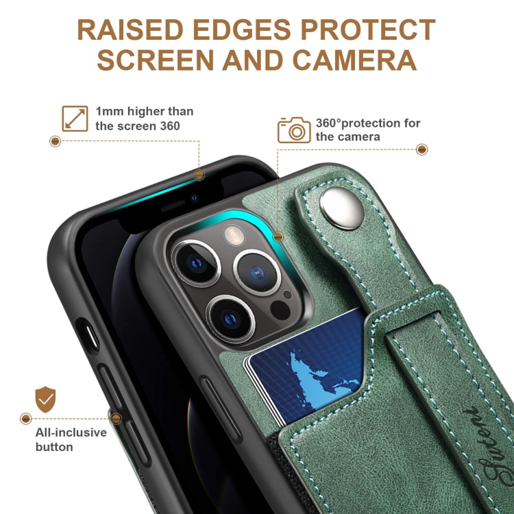 For iPhone 12 Pro Max Suteni 215 Wrist Strap PU Phone Case(Green) - HoMEdemic™ 