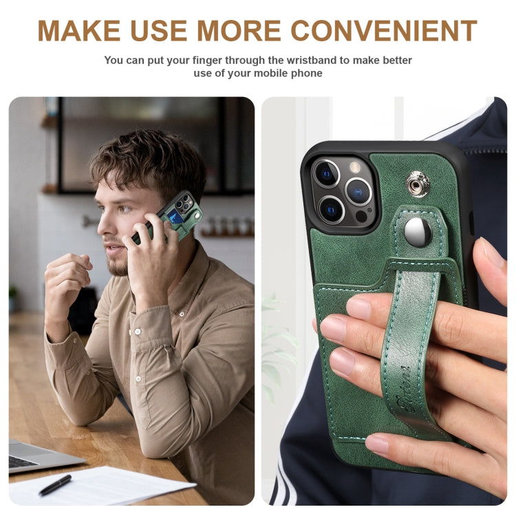 For iPhone 12 Pro Max Suteni 215 Wrist Strap PU Phone Case(Green) - HoMEdemic™ 