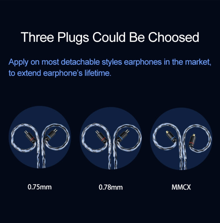 CVJ V3 1.2m 16 Cores Silver-plated 3.5mm Earphone Cable, Style:0.78mm(Black-Blue) - HoMEdemic™ 