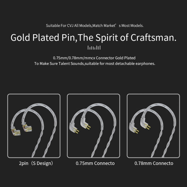 CVJ V7 1.25m 4-Cores Silver-plated 3.5mm Elbow Earphone Cable, Model:2 Pin with Mic(Silver) - HoMEdemic™ 