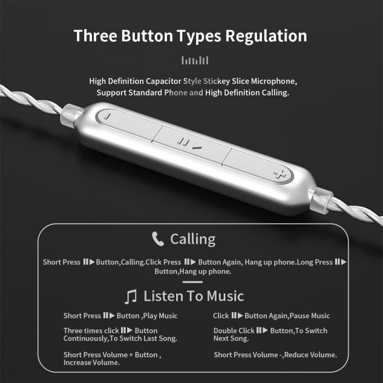 CVJ V7 1.25m 4-Cores Silver-plated 3.5mm Elbow Earphone Cable, Model:2 Pin with Mic(Silver) - HoMEdemic™ 