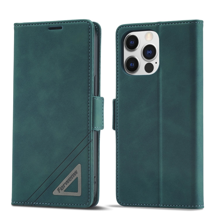 For iPhone 14 Pro Max Forwenw Dual-side Buckle Leather Phone Case (Dark Cyan) - HoMEdemic™ 