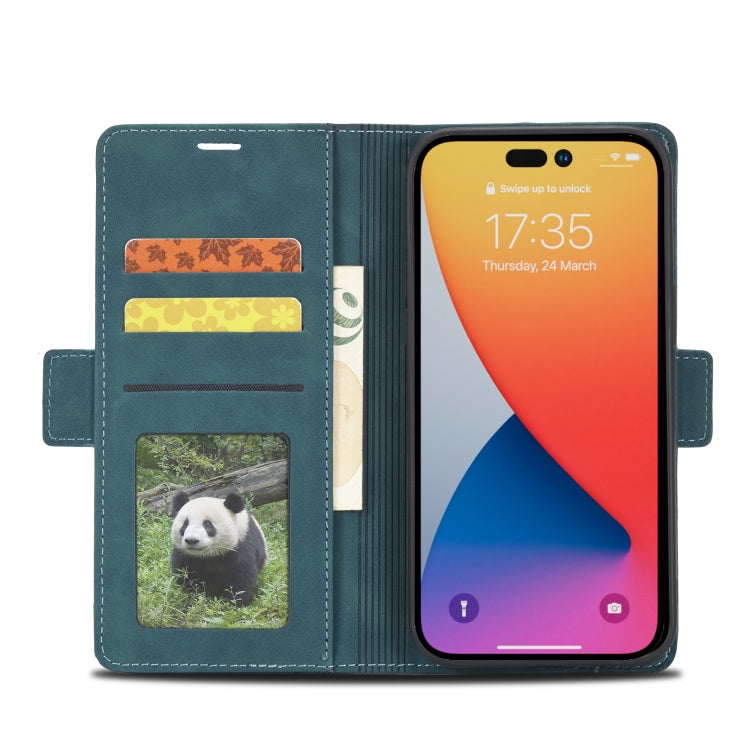 For iPhone 14 Pro Max Forwenw Dual-side Buckle Leather Phone Case (Dark Cyan) - HoMEdemic™ 