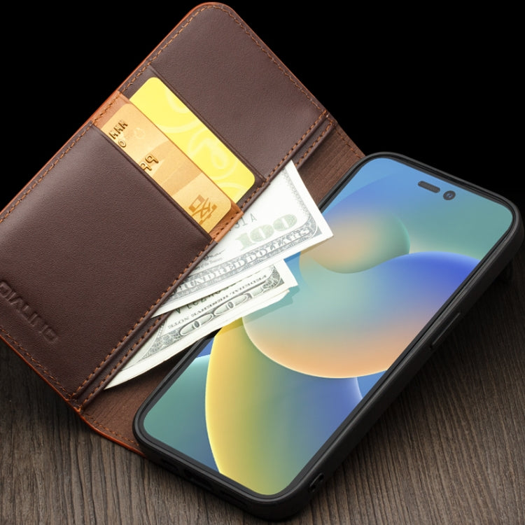 For iPhone 14 QIALINO Business Horizontal Flip PU Phone Case (Brown) - HoMEdemic™ 