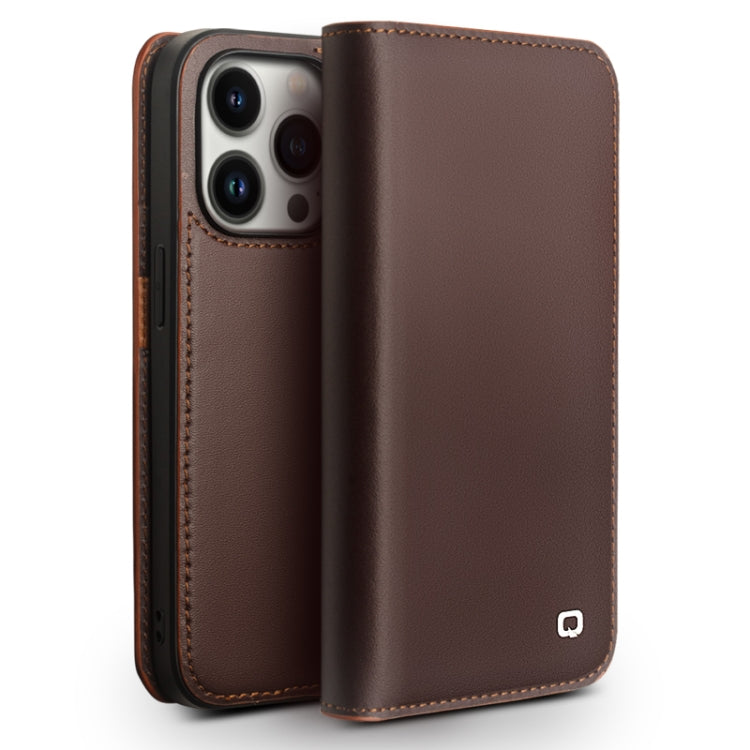 For iPhone 14 Pro QIALINO Business Horizontal Flip PU Phone Case(Brown) - HoMEdemic™ 