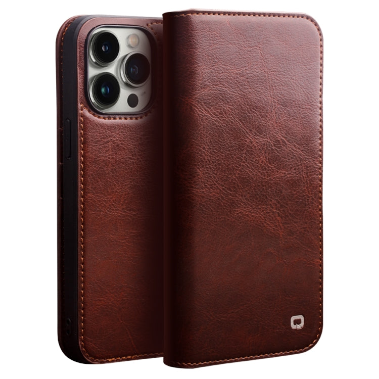 For iPhone 14 Pro QIALINO Horizontal Flip Leather Phone Case(Brown) - HoMEdemic™ 