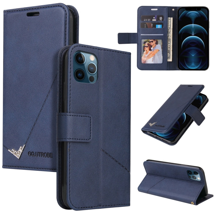 For iPhone 12 Pro Max GQUTROBE Right Angle Leather Phone Case(Blue) - HoMEdemic™ 