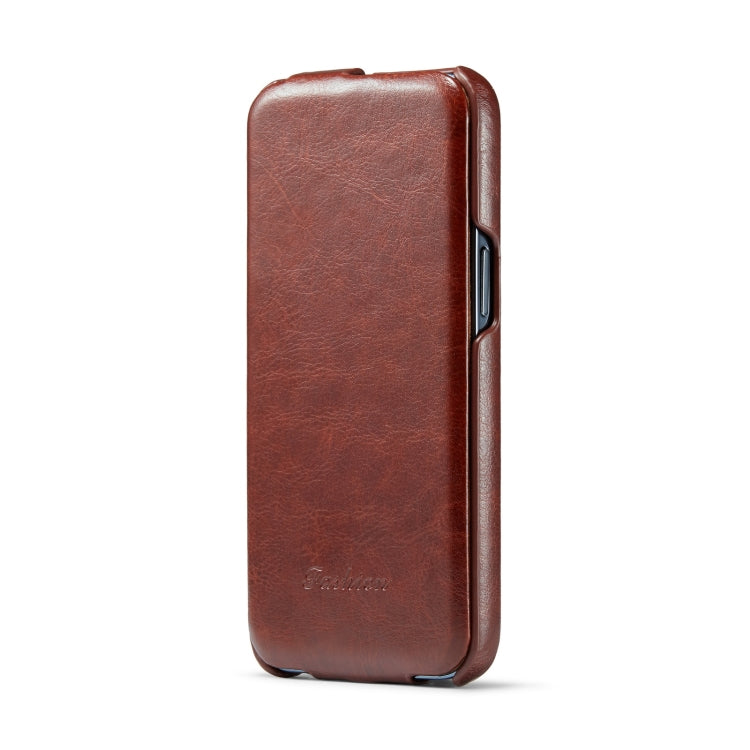 For iPhone 14 Fierre Shann Oil Wax Texture Vertical Flip PU Phone Case (Brown) - HoMEdemic™ 