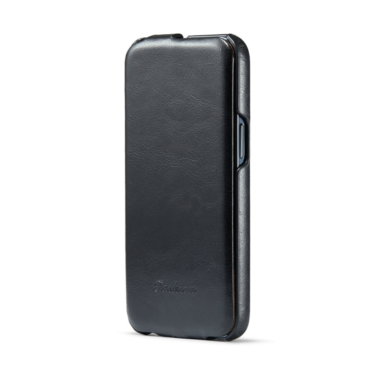 For iPhone 14 Pro Max Fierre Shann Oil Wax Texture Vertical Flip PU Phone Case (Black) - HoMEdemic™ 