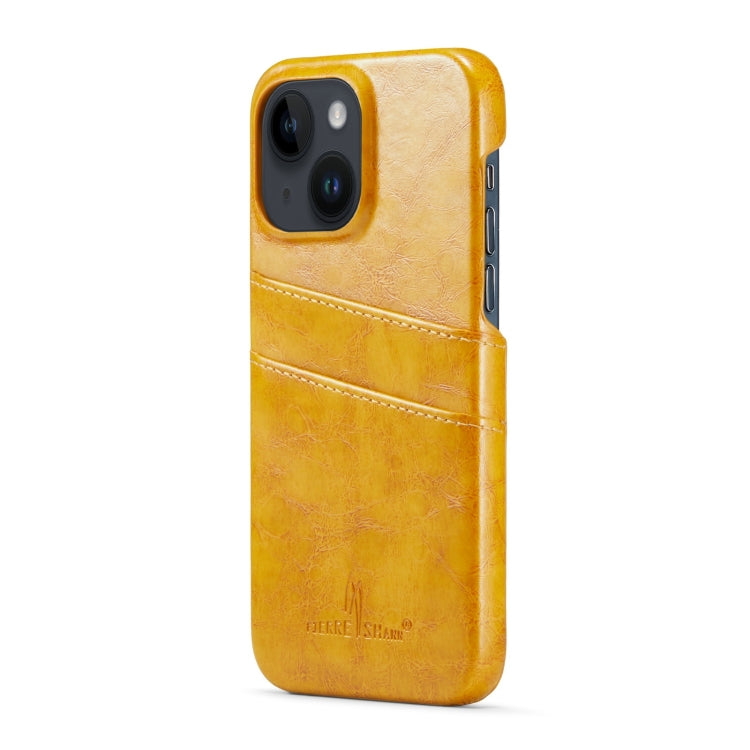 For iPhone 14 Fierre Shann Retro Oil Wax Texture PU Leather Case with Card Slots (Yellow) - HoMEdemic™ 
