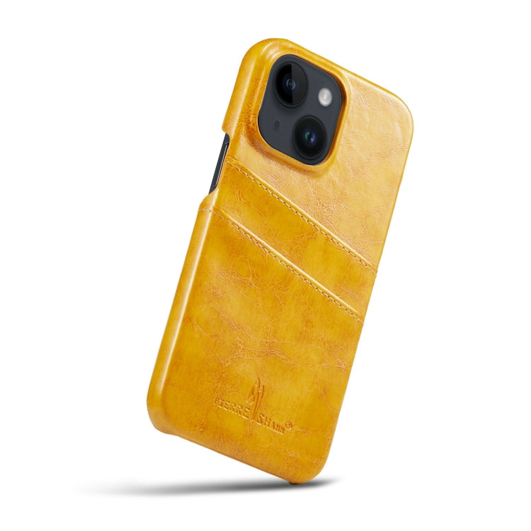 For iPhone 14 Fierre Shann Retro Oil Wax Texture PU Leather Case with Card Slots (Yellow) - HoMEdemic™ 