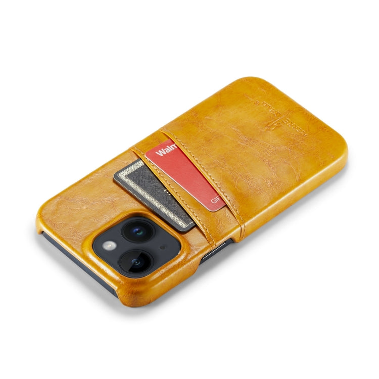 For iPhone 14 Fierre Shann Retro Oil Wax Texture PU Leather Case with Card Slots (Yellow) - HoMEdemic™ 