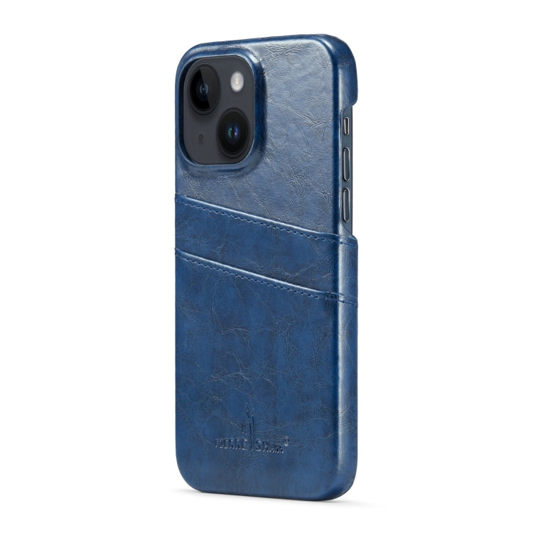 For iPhone 14 Fierre Shann Retro Oil Wax Texture PU Leather Case with Card Slots (Blue) - HoMEdemic™ 