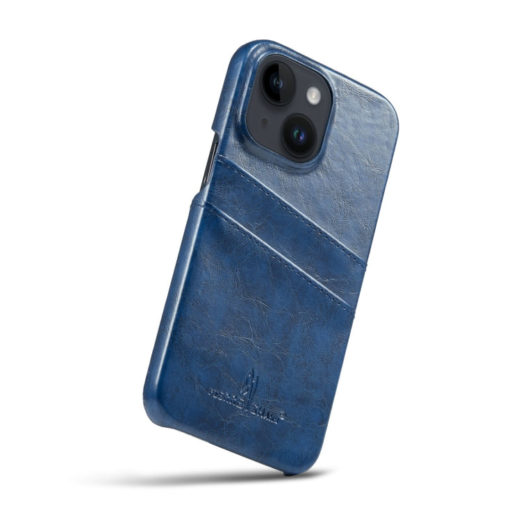 For iPhone 14 Fierre Shann Retro Oil Wax Texture PU Leather Case with Card Slots (Blue) - HoMEdemic™ 