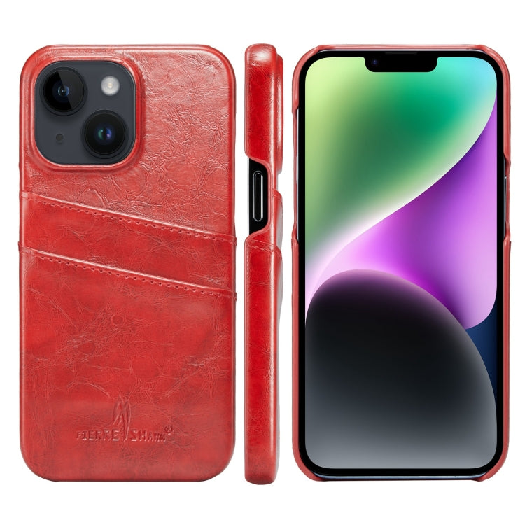 For iPhone 14 Fierre Shann Retro Oil Wax Texture PU Leather Case with Card Slots (Red) - HoMEdemic™ 
