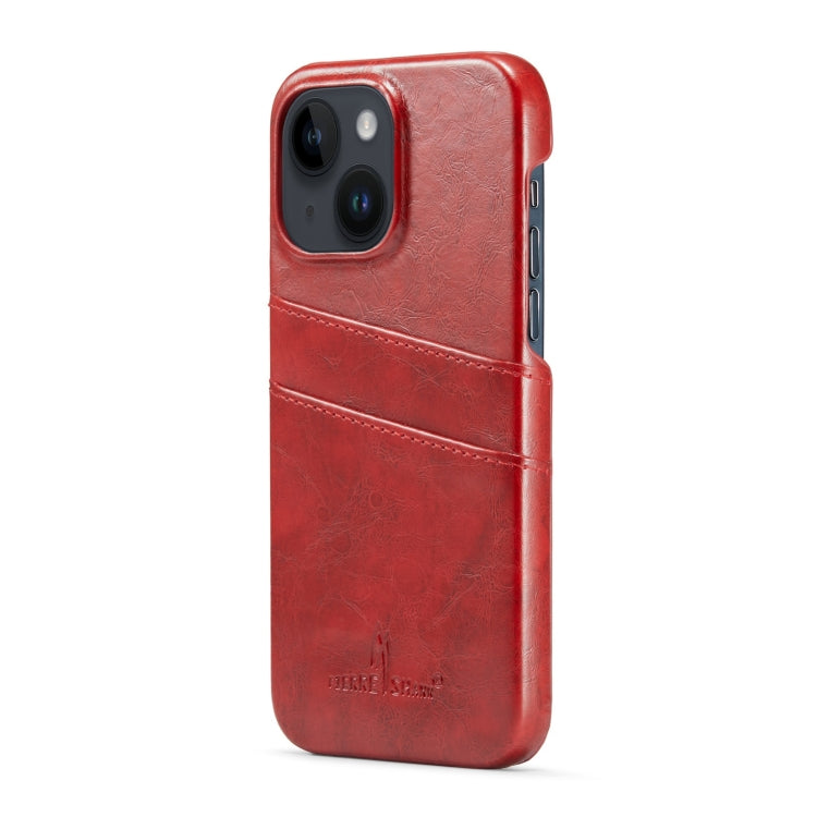 For iPhone 14 Fierre Shann Retro Oil Wax Texture PU Leather Case with Card Slots (Red) - HoMEdemic™ 