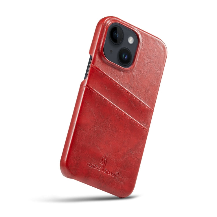 For iPhone 14 Fierre Shann Retro Oil Wax Texture PU Leather Case with Card Slots (Red) - HoMEdemic™ 