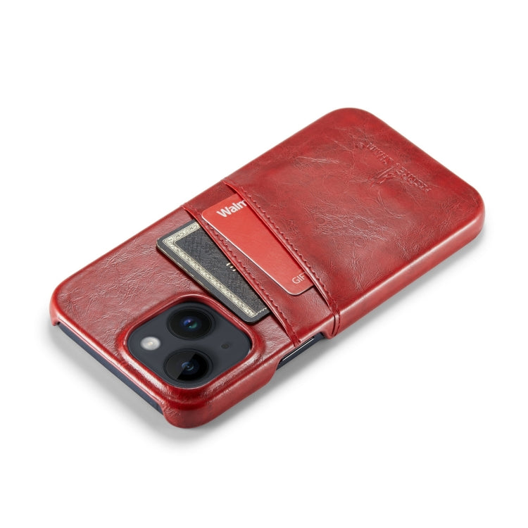 For iPhone 14 Fierre Shann Retro Oil Wax Texture PU Leather Case with Card Slots (Red) - HoMEdemic™ 