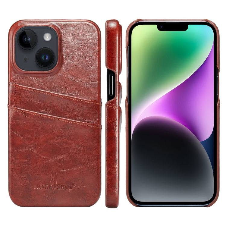 For iPhone 14 Fierre Shann Retro Oil Wax Texture PU Leather Case with Card Slots (Brown) - HoMEdemic™ 