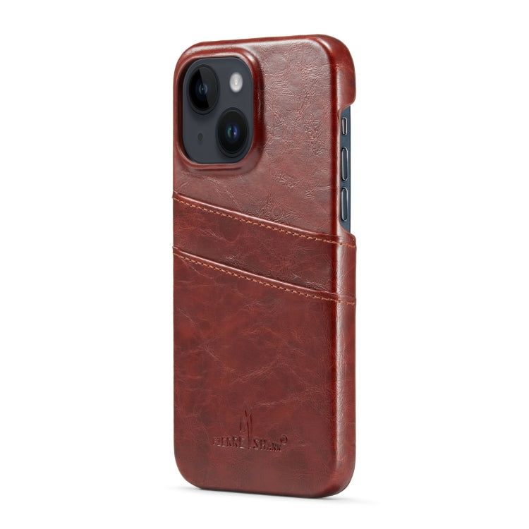For iPhone 14 Fierre Shann Retro Oil Wax Texture PU Leather Case with Card Slots (Brown) - HoMEdemic™ 